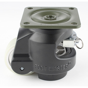 Foot Master Leveling Caster, Ratchet, 63 mm PU Wheel, 90x90 mm Plate, Swivel, 550 kg Cap, NBR Foot Pad, Black GDR-80-F-HUP-FBL